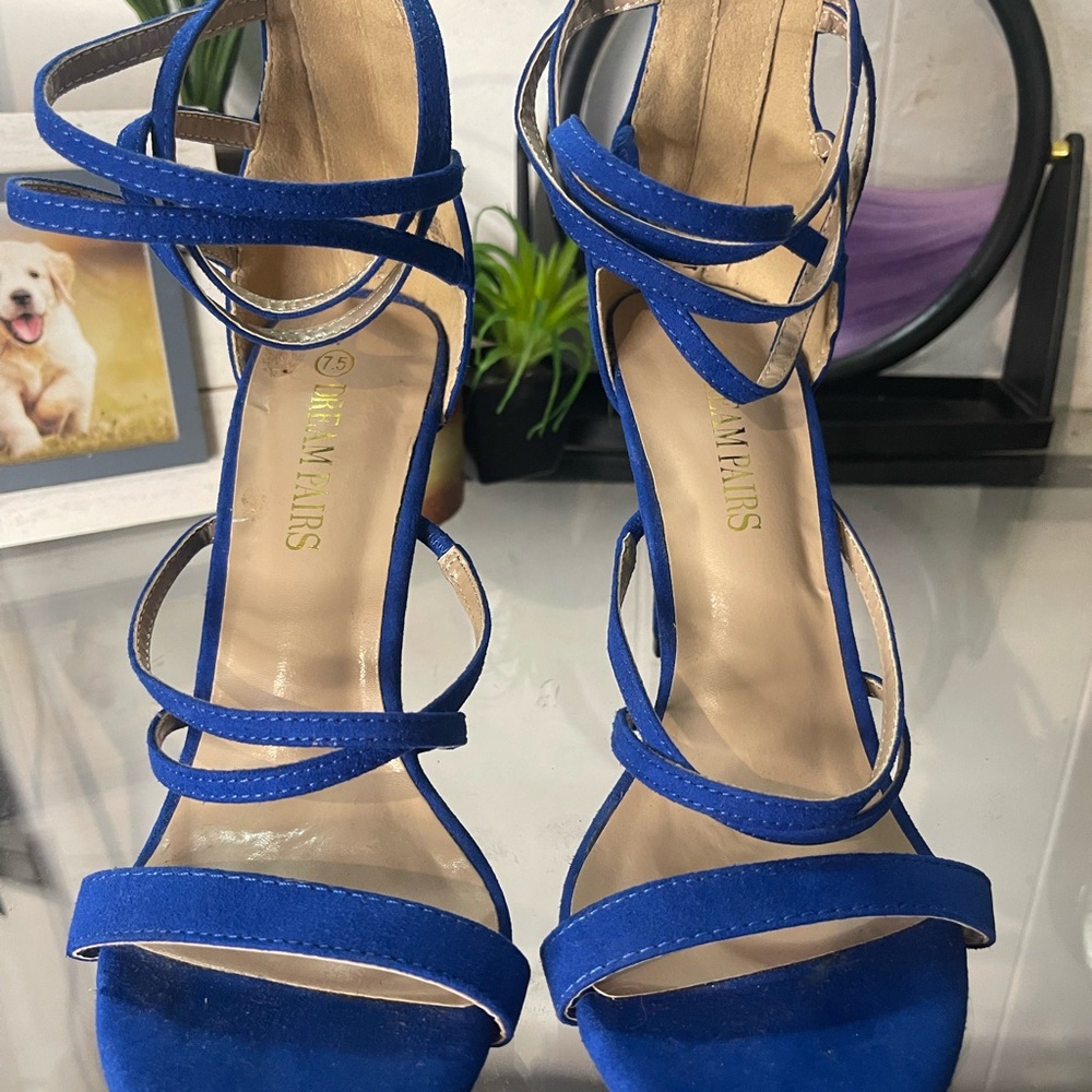 Dream Pairs Blue Suede Heels with Strappy Design